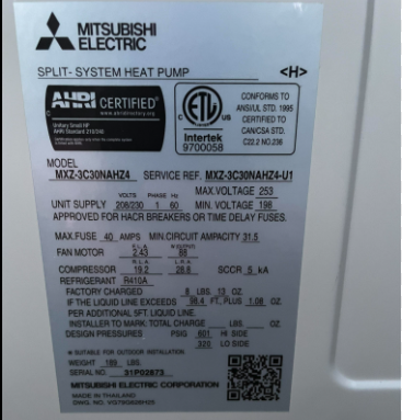 Mitsubishi Heat Pump Label